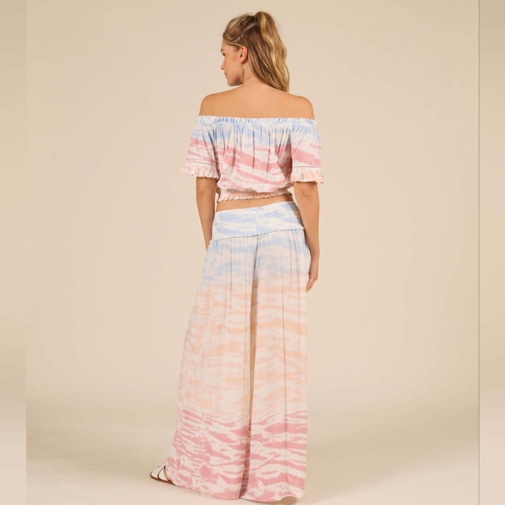OCEAN DRIVE Pastel Sky Multicolored Smocked Waist Wide-Leg Beach Pants